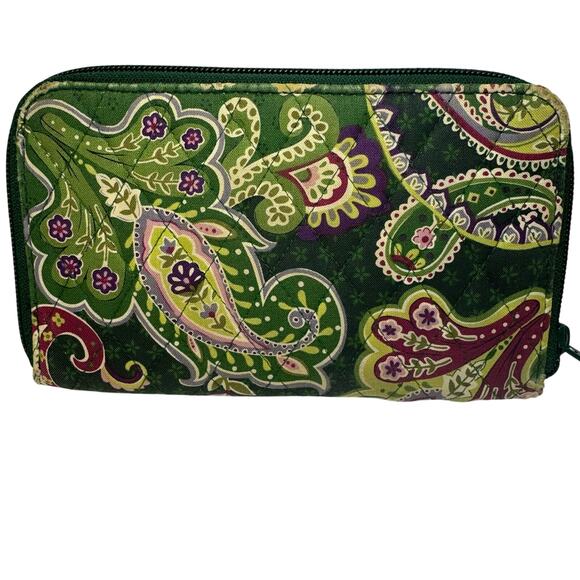 Vera Bradley Chelsea Green Zippered Wallet with wrist strap - Picture 3 of 10